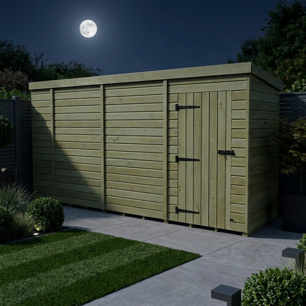 Total Sheds 13ft x 4ft Pent Garden Shed - Single Door - No Windows - Pressure Treated Timber - UK Manufactured