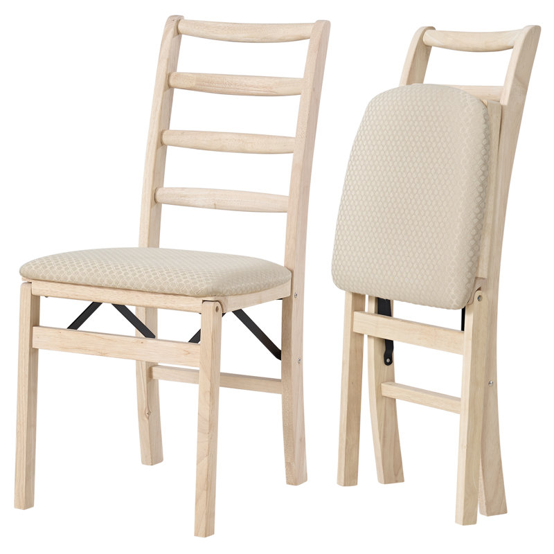  Shaker Ladderback Upholstered Folding Chairs, Set of 2, Unfinished
