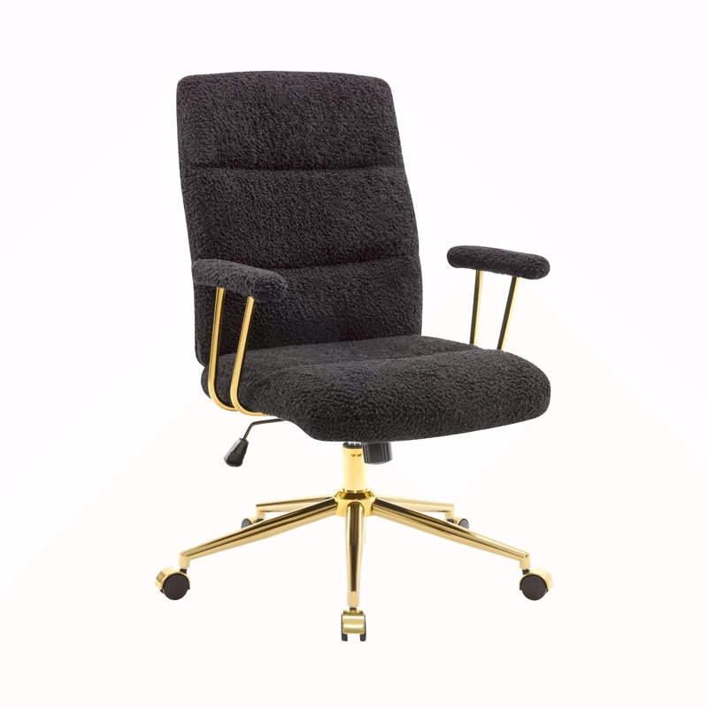 Fauteuil de bureau en tissu texturé et doré, chaise de bureau moderne à hauteur réglable avec accoudoirs rembourrés, Noir