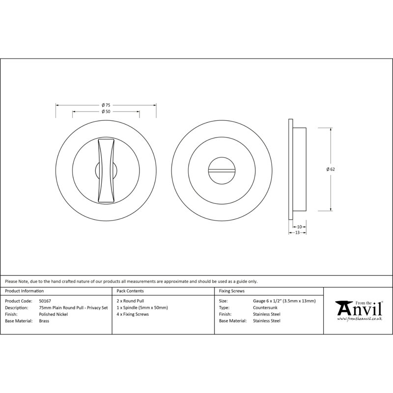 Door Accessory, 7.5cm H x 7.5cm W x 1.3cm D, Polished Nickel
