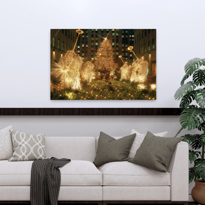1980S Rockefeller Center Lighted Angels And Christmas Tree New York City New York Usa Classic Retro Vintage City Tree Wall Art