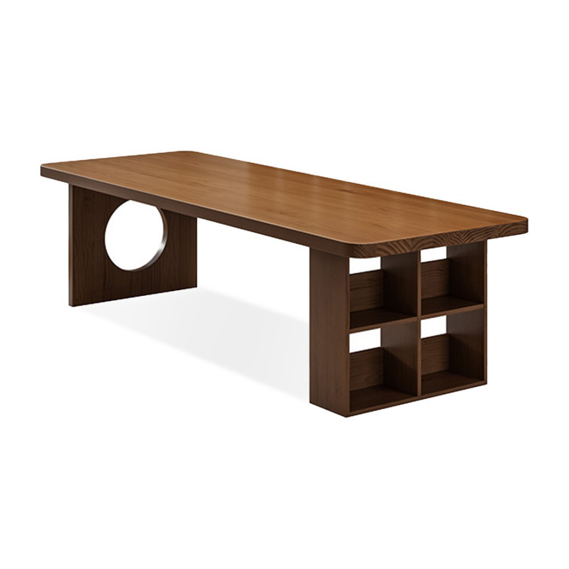 Tan Rectangular Solid Wood desk, 29.53" H x 94.49" W x 31.5" D