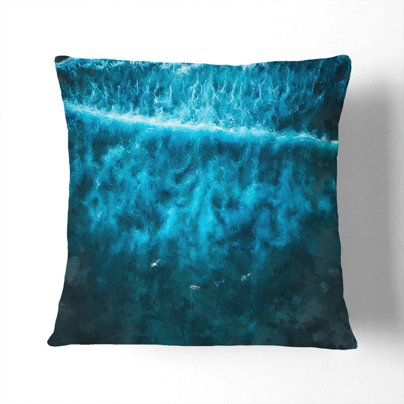 Ocean Surf Painting Cushion with Filling, 40cm H x 40cm W x 15cm D, Stone