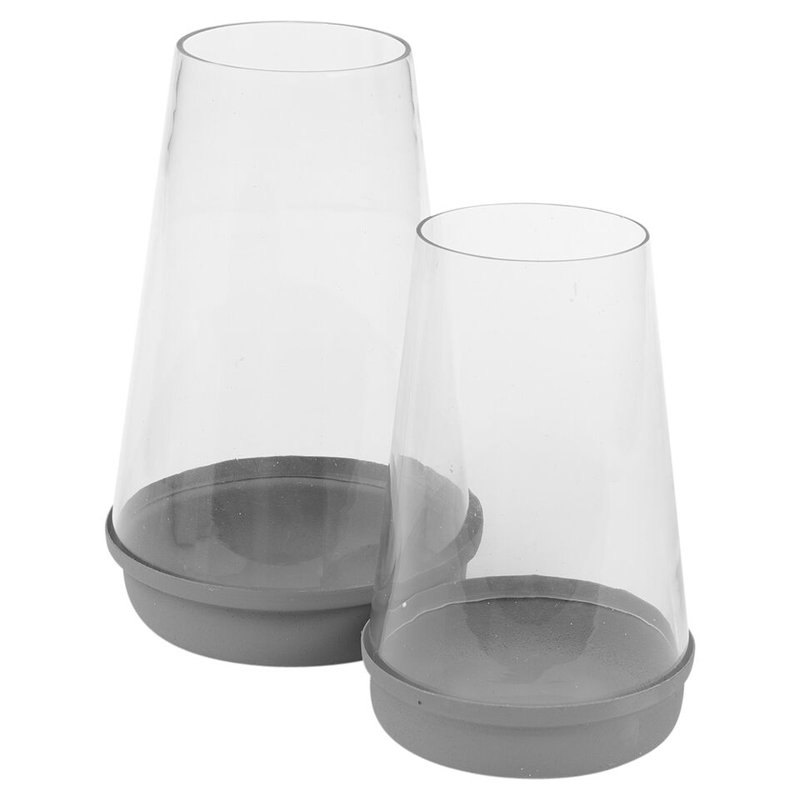 2 Piece Glass Lantern Set, Grey 
