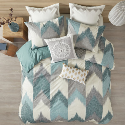 Housse de couette très grand / très grand en coton - Imprimé élégant avec boutons et attaches