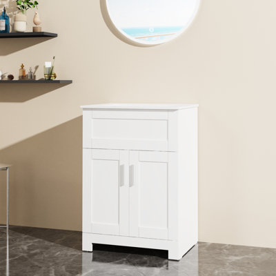 24" Sink Bathroom Vanity, White. Cabinet, Ceramic Sink. Ample Storage Room. Easy Installation Process Basin. Spacious Options. To Assemble