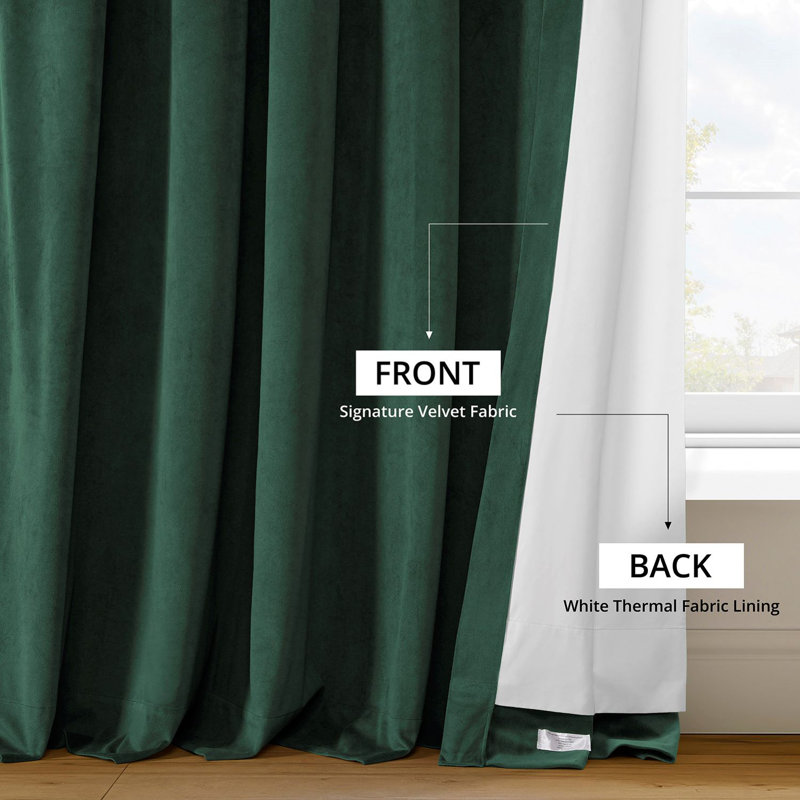 Olivia Velvet Blackout Curtain (1 Panel), Blackforest Green, 50" W x 84" L