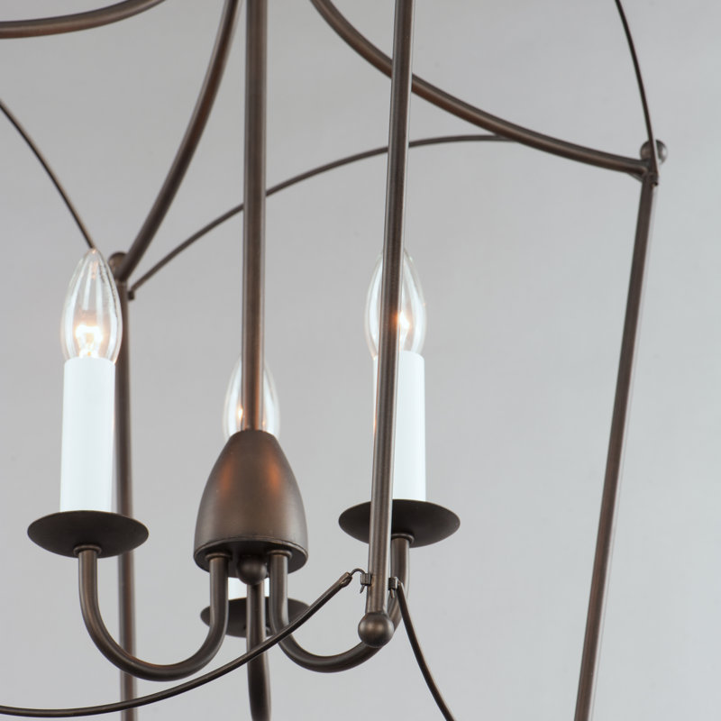 3 - Light Dimmable Lantern Geometric Chandelier, Chestnut Bronze