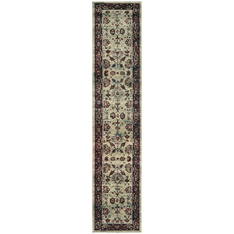 Tapis de couloir oriental 2 pi x 10 pi en pierre et rouge tissé à la machine