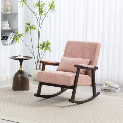 Fauteuil à bascule d'appoint moderne du milieu du siècle avec coussin lombaire, fauteuil à bascule rembourré en mousse haute densité pour chambre d'enfant ou salon