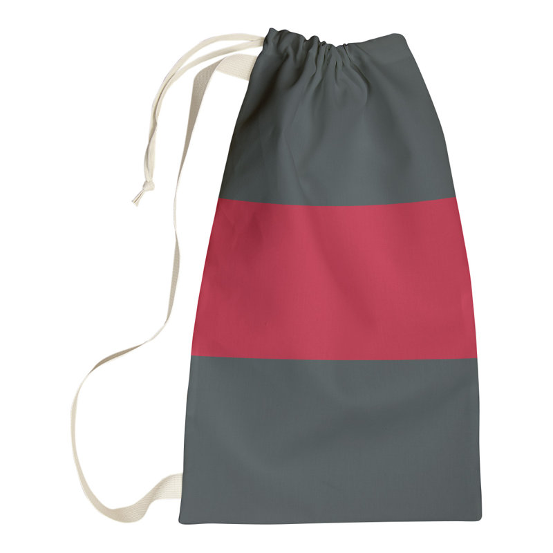 Fabric Laundry Bag with Handles, 36" H x 28" W x 1.5" D, Steel Gray/Red/Steel Gray