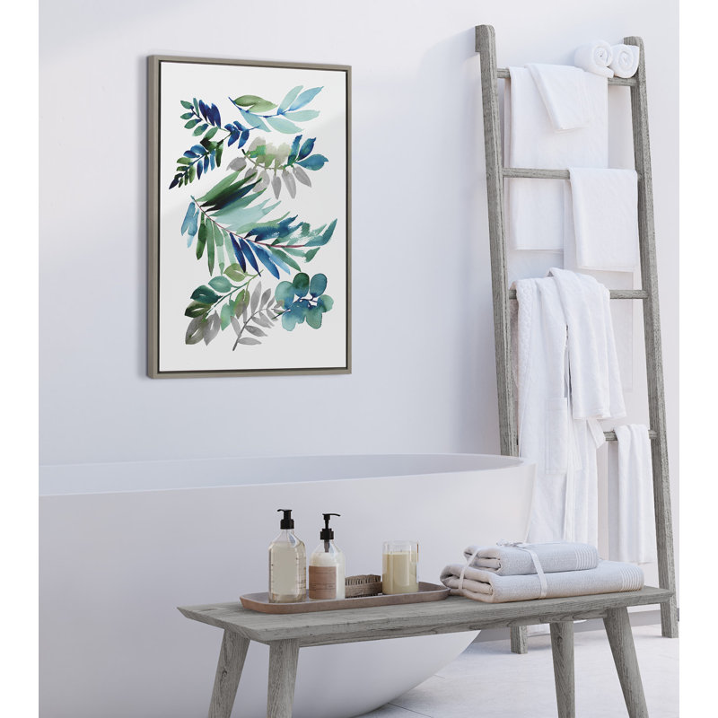 «Tropic Leaves Blue» par Sara Berrenson, reproduction d'art sur toile encadrée, Gris