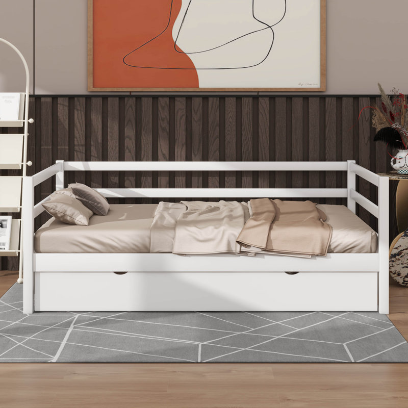 Ensemble de lit de jour avec cadre de lit gigogne sous le lit - taille simple, Blanc