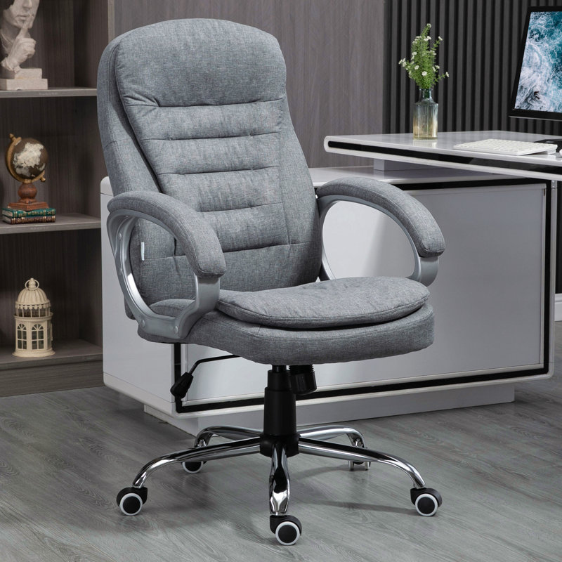 High Back Home Office Chair Executive Computer Chair With Adjustable Height, Upholstered Thick Padding Headrest And Armrest - Grey