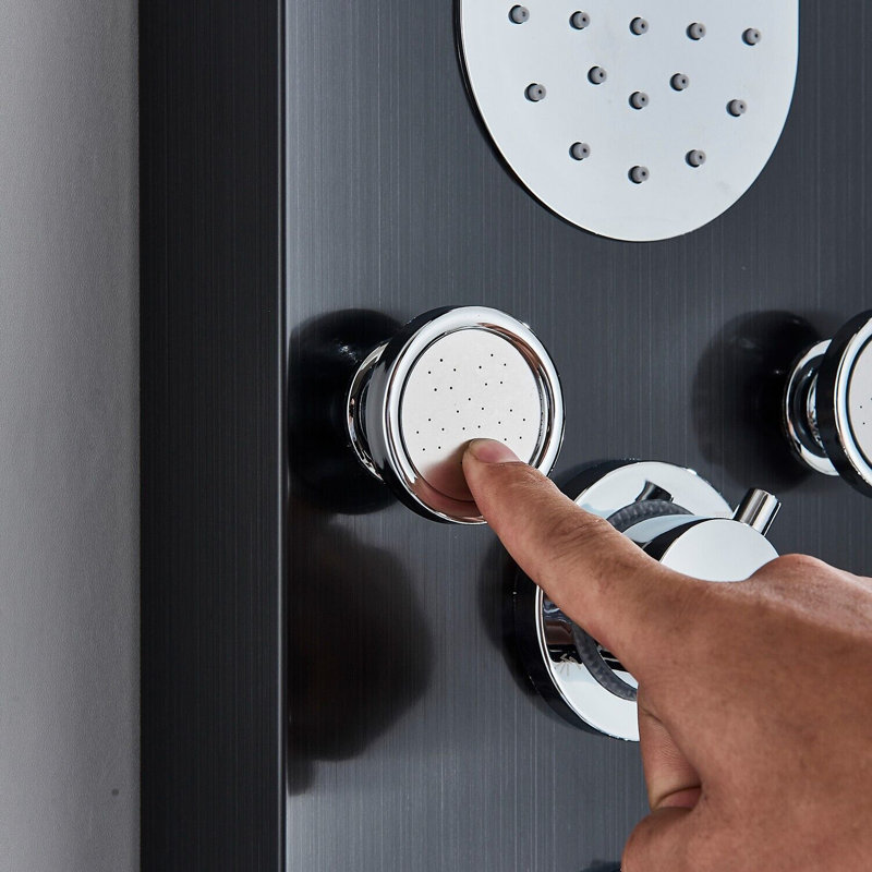 Panneau de douche 44,48 po avec pomme de douche fixe, Noir