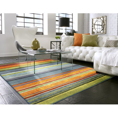 Farranshane Striped Tufted Blue/Orange/Green Area Rug