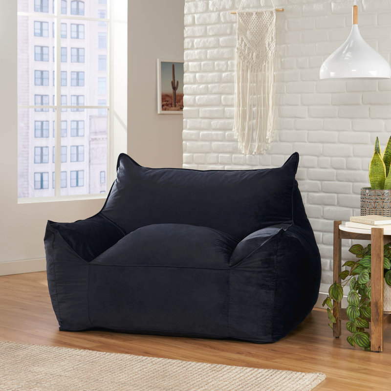 Large Velvet Bean Bag Chair Lounge Floor Chair Memory Foam Filled with Solid Microfiber Cover, Midnight Blue Velvet