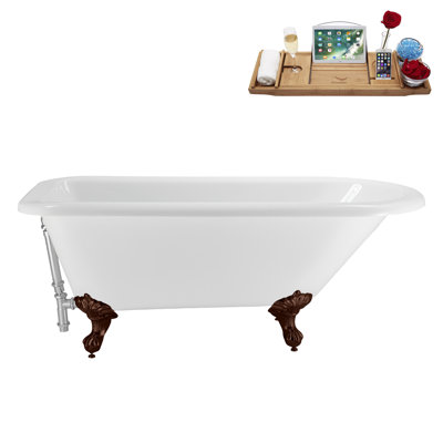 62" Streamline Clawfoot Tub,Tray,Drain, Clawfeet