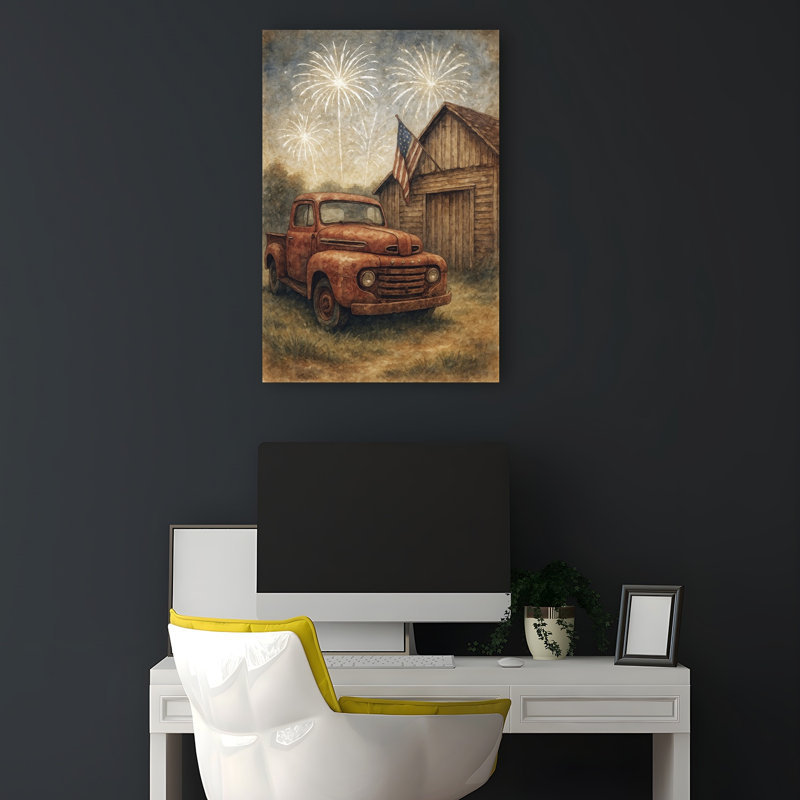 Jour de l’Independance, paysage abstrait rétro, art mural, 18" H x 12" W