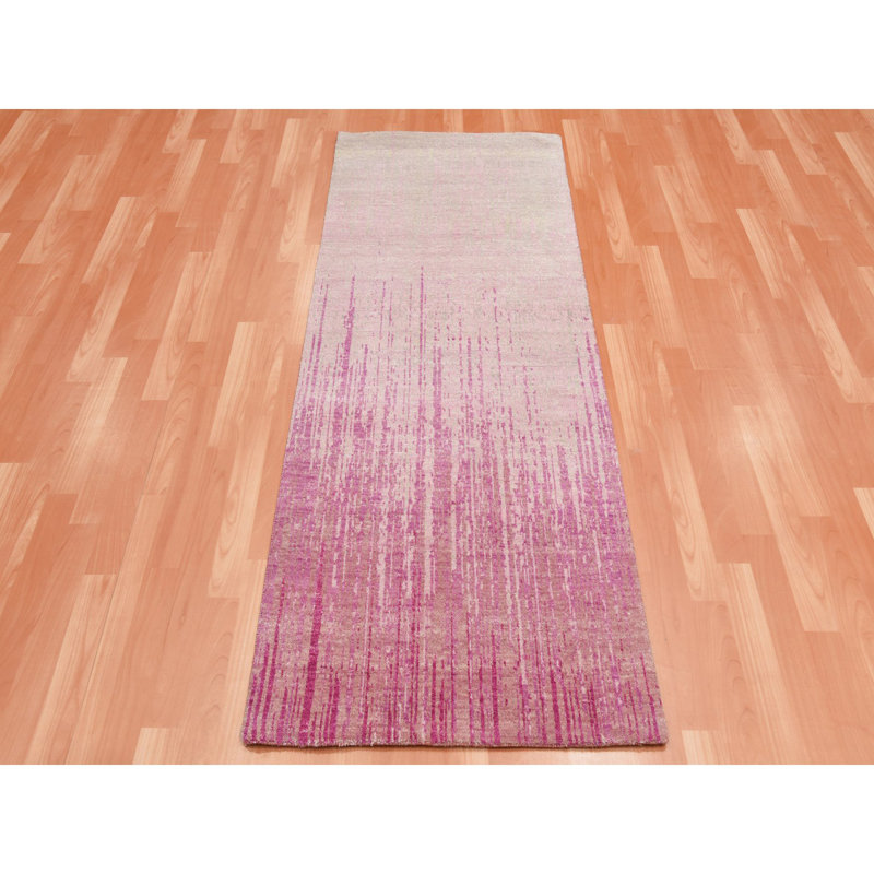 Tapis de couloir vertical en laine noué à la main 2 pi 6 po x 6 pi 4 po rose 02D29CB2F391472CAE3CD982983A4B6A