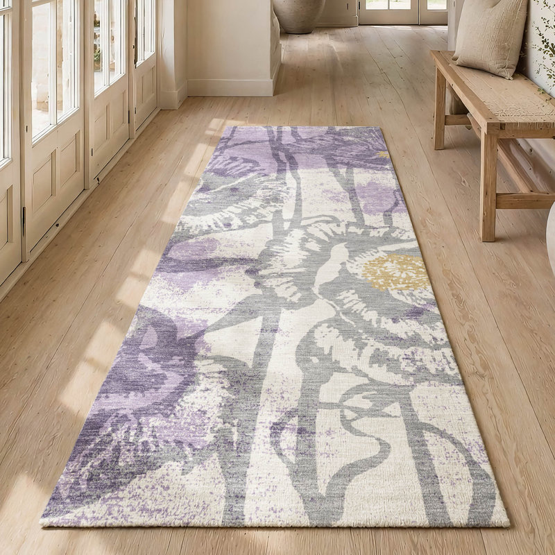 Machine Washable Indoor/Outdoor Chantille ACN2894 Floral Rug, 2'3" x 7'6" Runner, Lavender