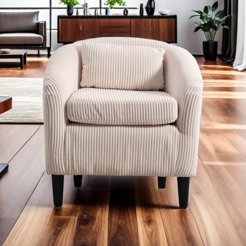 Fauteuil demi-tonneau Living Room, Velours côtelé beige