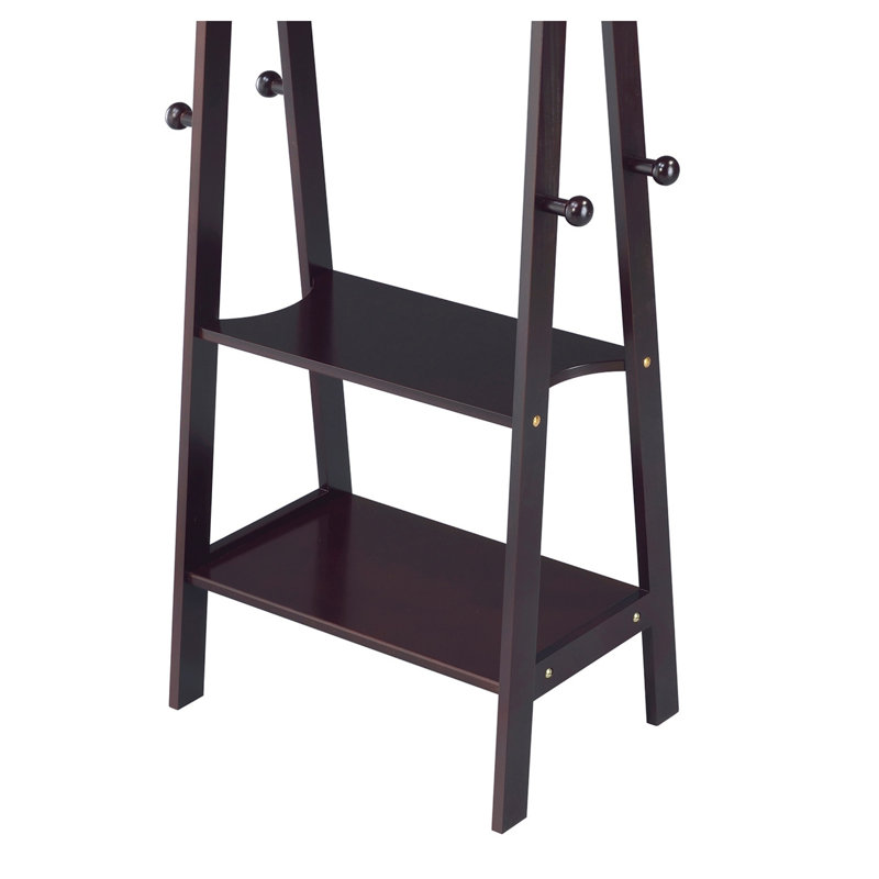 Porte-manteau sur pied en bois blanc de 150 cm avec étagères et tringle., White