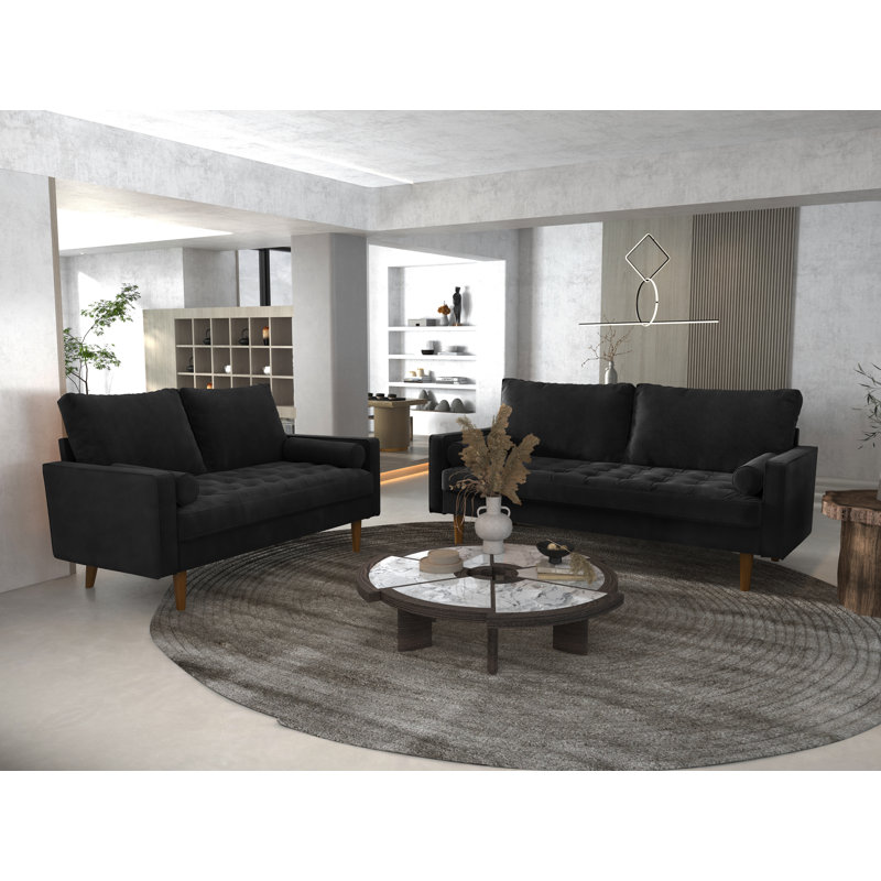 Ensemble de salon configurable en velours 2 pièces Drus