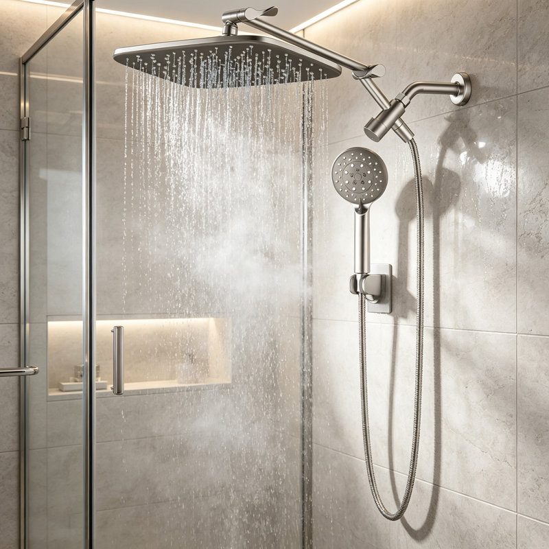 Pommeau de douche haute pression de 30 cm avec douchette, Nickel brossé
