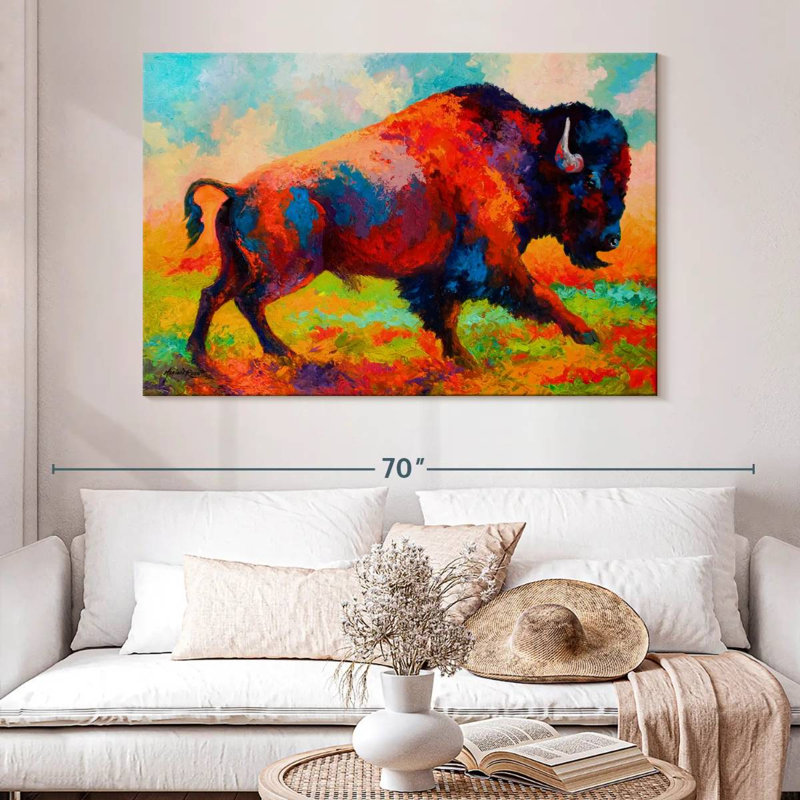 Bison de Brampt qui court en courant, H 34 po x l 51 po
