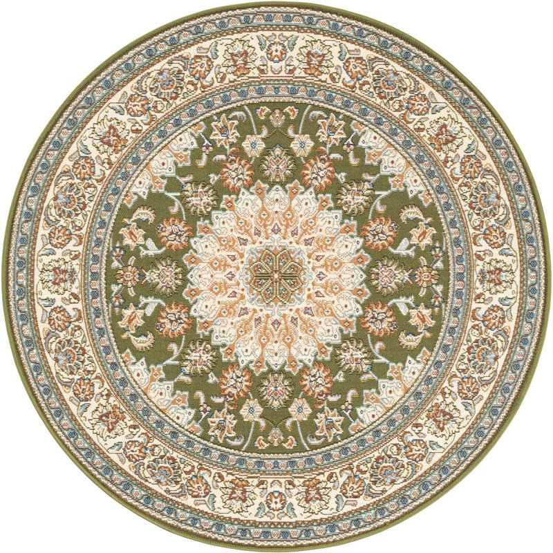 Traditional Tollefson Area Rug Green Colour, Round 4'1"