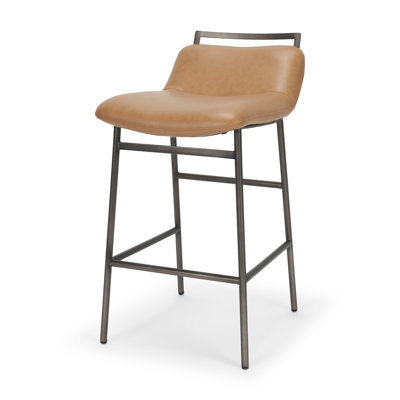 Tabouret de bar Mylo, hauteur totale 85 cm, assise en similicuir beige, structure en métal noir