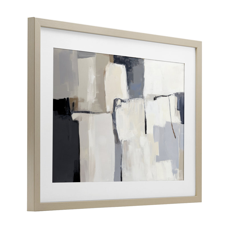 Tapisserie abstraite abstraite encadrée sous verre, conception par Irena Orlov, H 14 po x l 20 po, Cadre de récolte en pin