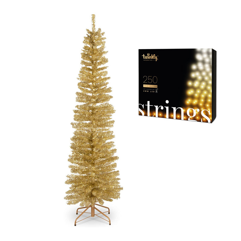 National Tree Company 6 Foot Holiday Tinsel Christmas Tree & Amber String Lights