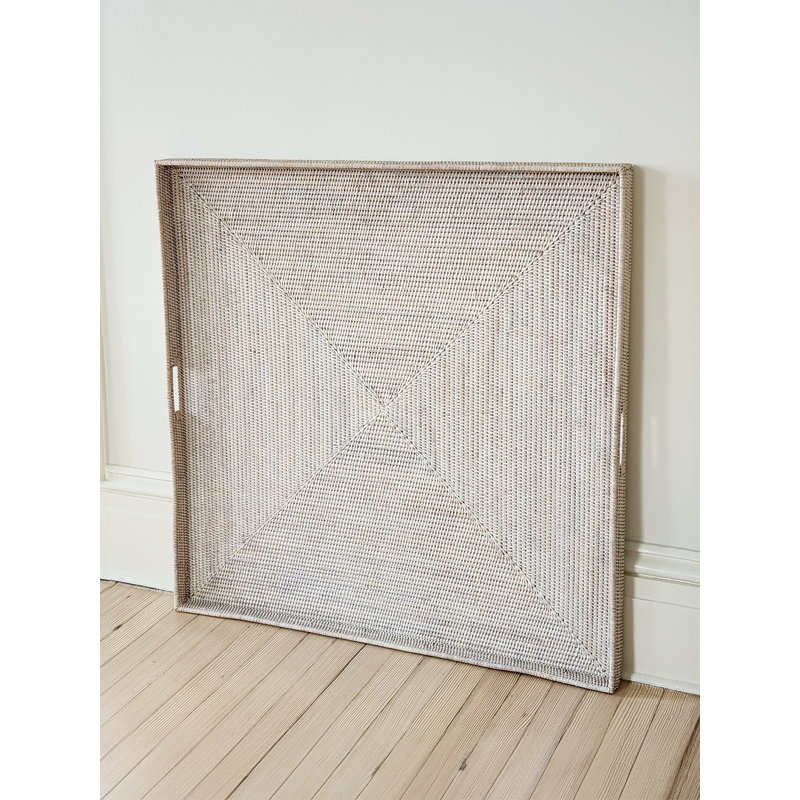 Rattan/Wicker Decorative Tray, White Wash, 2" H x 25" W x 25" D