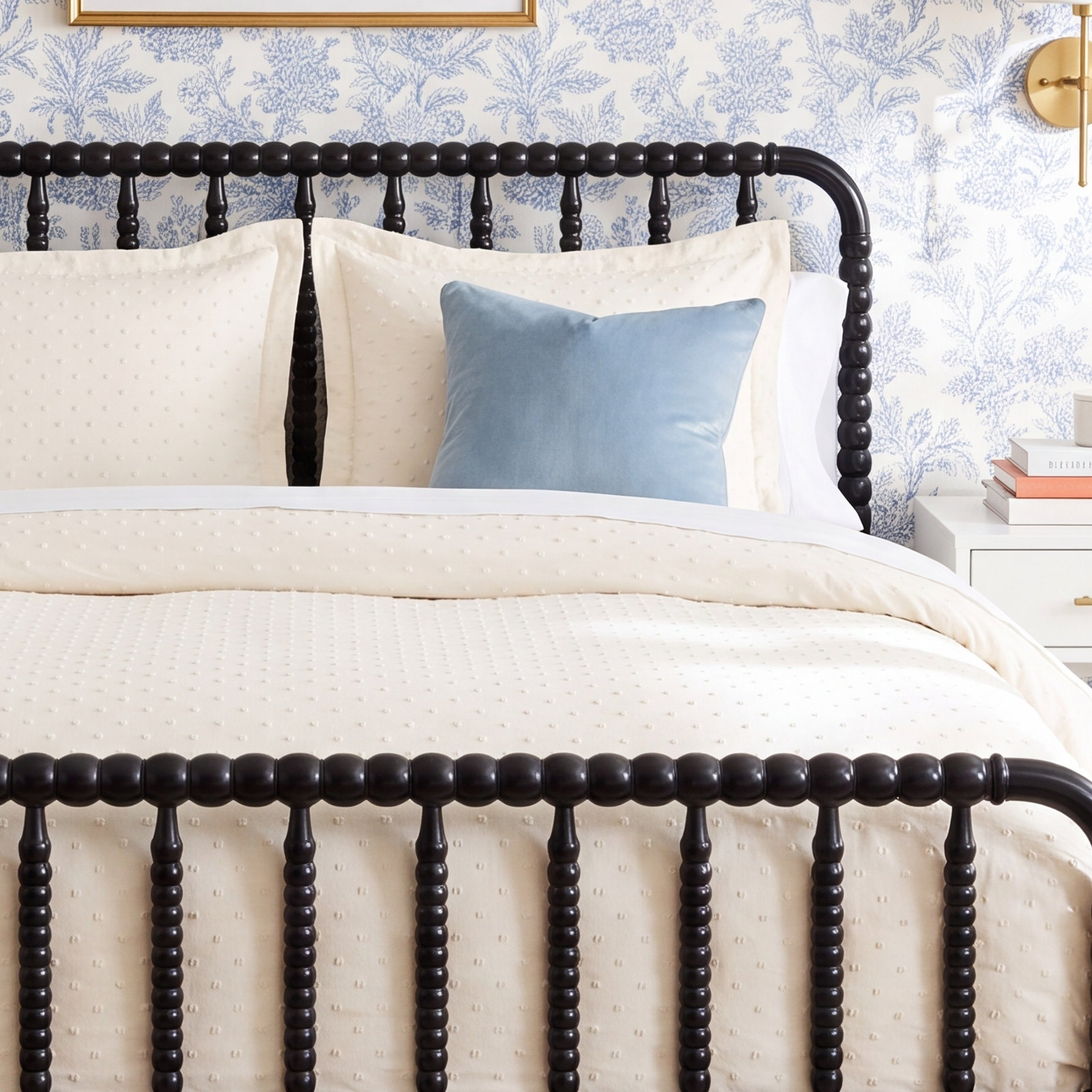 Riesel Ivory Cotton Blend Swiss Dot Classic Casual Duvet Cover Set, Queen Duvet Cover + 2 Standard Shams