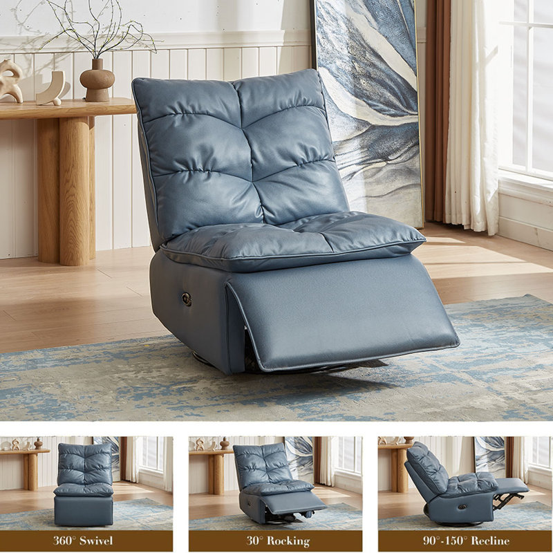 29'' Wide Leatheraire Fabric Swivel and Rocker Power Power Lazy Sofa Armless Recliner with Blue Light for Sleeping