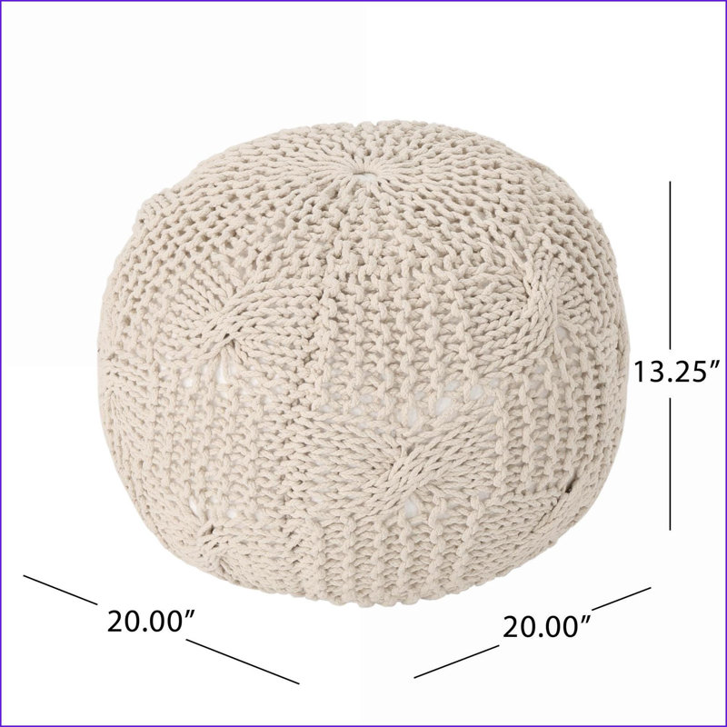 Ottoman Knitted Cotton Round Pouf – Floor Cushion | Beige | Cotton, Beige