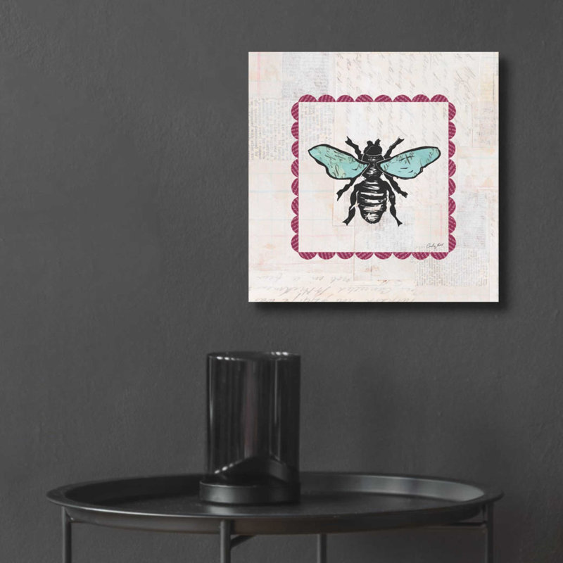 «Bee Stamp Bright» par Courtney Prahl, art mural en verre acrylique, H 12 po x l 12 po x P 0,13 po