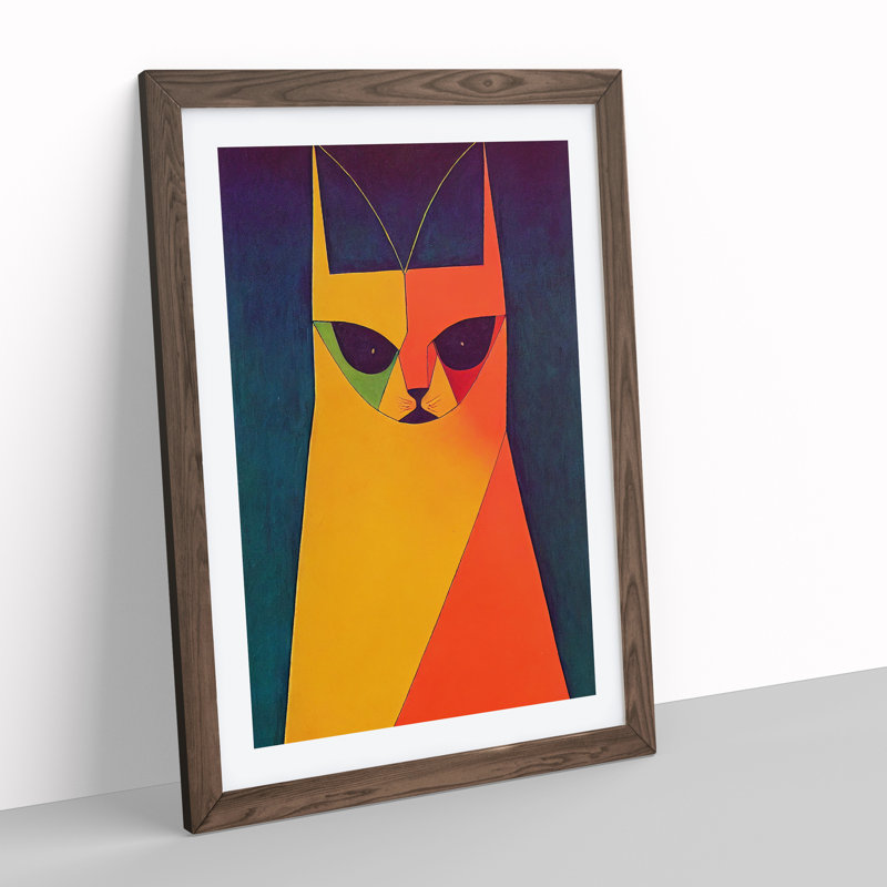 Painted Cat Abstract - Wall Art, 64cm H x 46cm W x 2cm D, Walnut Framed