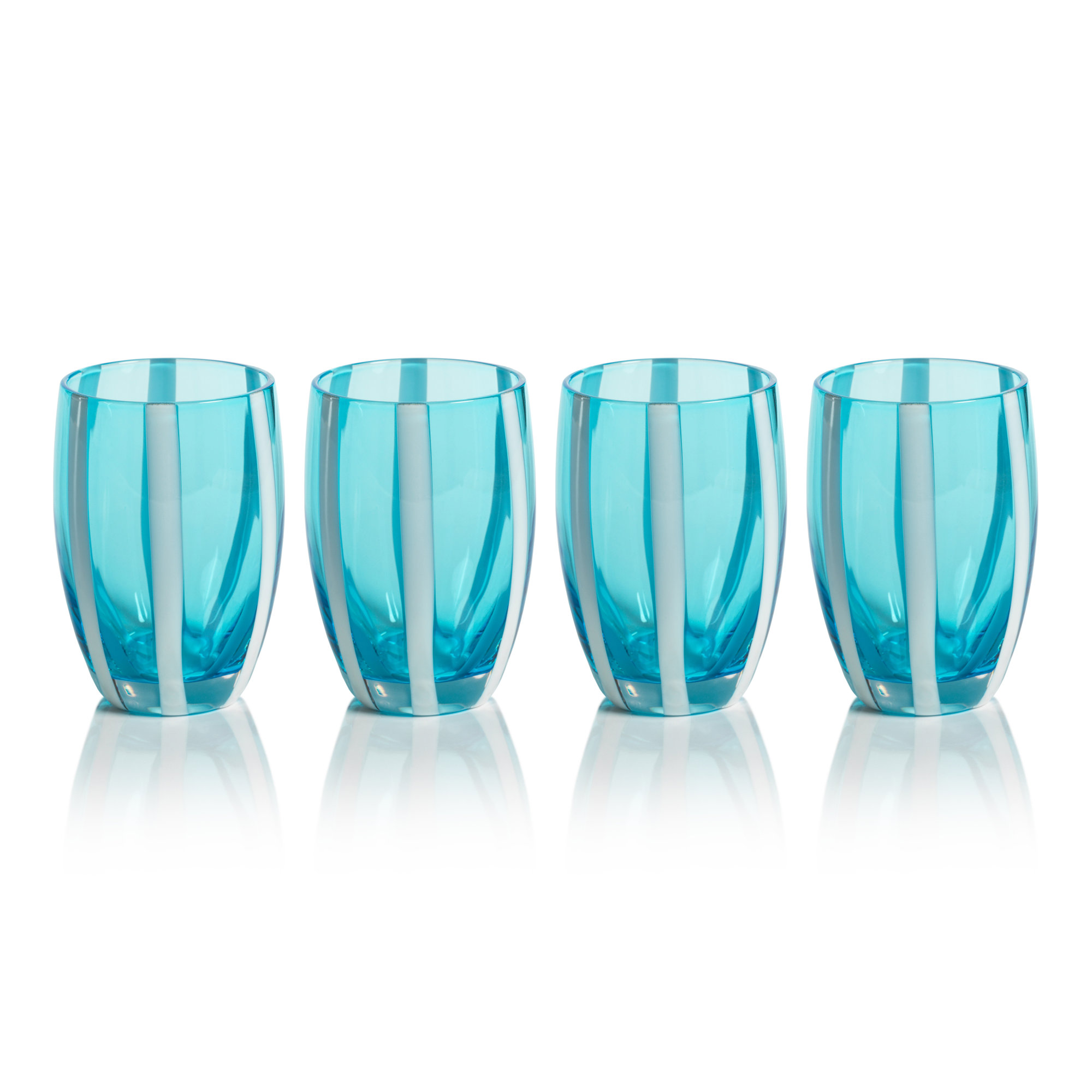 Brasilia Stemless Glasses, Set of 4, Aqua Blue