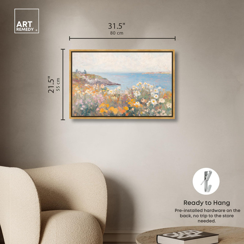 Impression sur toile «Seaside Garden» par Art Remedy, H 25 po x l 37 po, Cadre doré