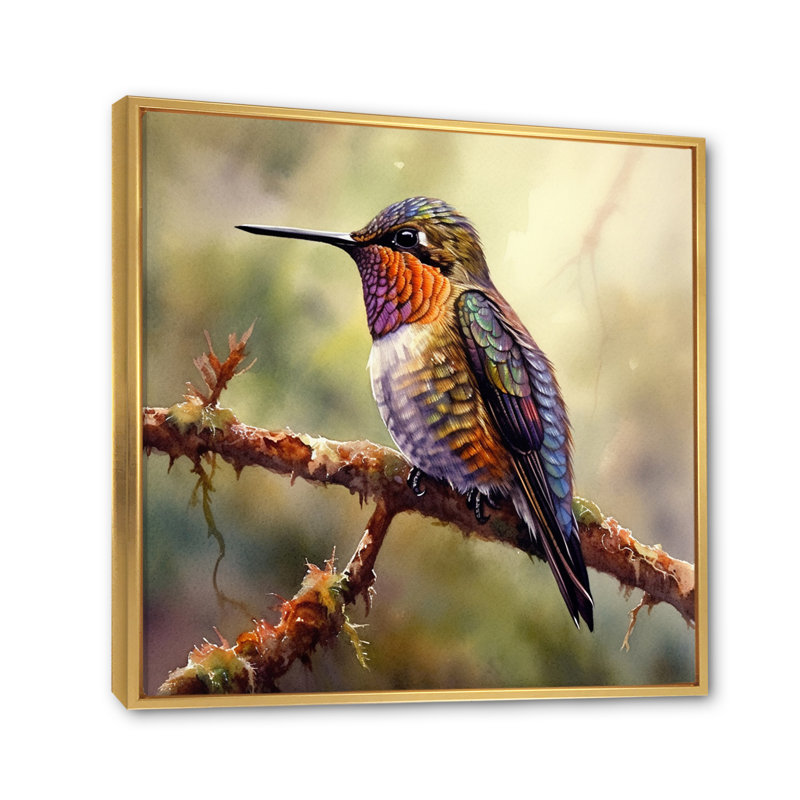 Colibri gracieux III sur toile, H 36 po x l 36 po, Cadre flottant doré