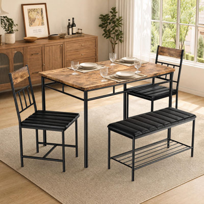 Ensemble de table de salle à manger 4 pièces avec chaises et banc pour 4 personnes