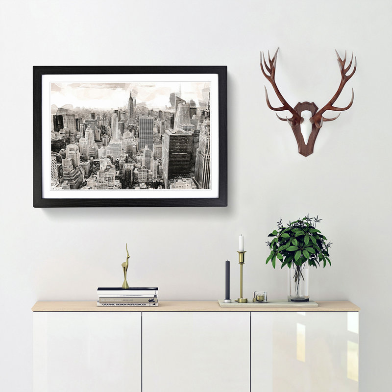 A New York Skyline in Abstract - Picture Frame Graphic Art Print, 62cm H x 87cm W x 2cm D, Black Framed