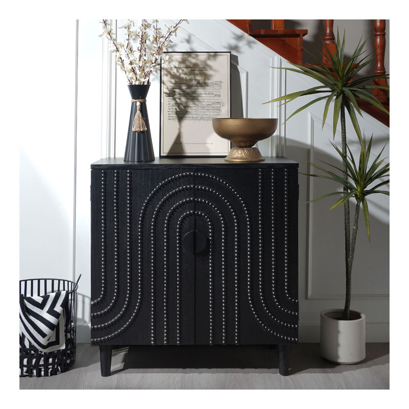 Armoire de rangement moderne en bois noir avec porte décorative, buffet décoratif 30 pouces pour le salon, la chambre à coucher ou le vestibule
