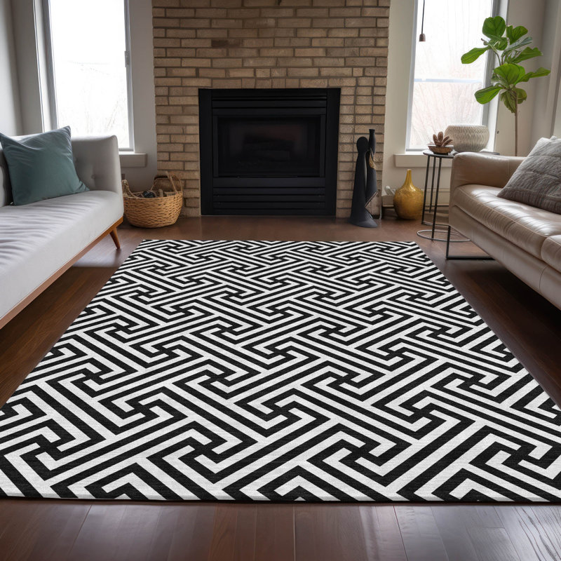 Flatweave Washable Geometric Indoor / Outdoor Rug, Rectangle 5' x 7'6"