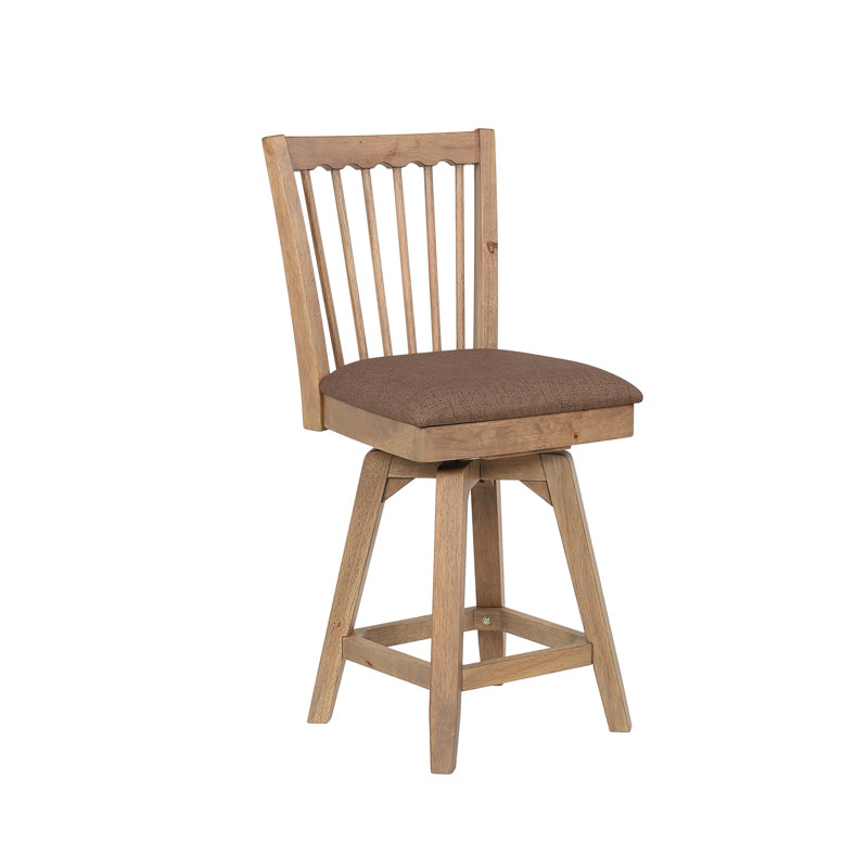 Tabouret de bar pivotant à dossier en bois massif, Tabouret de comptoir (siège d’une hauteur de 24