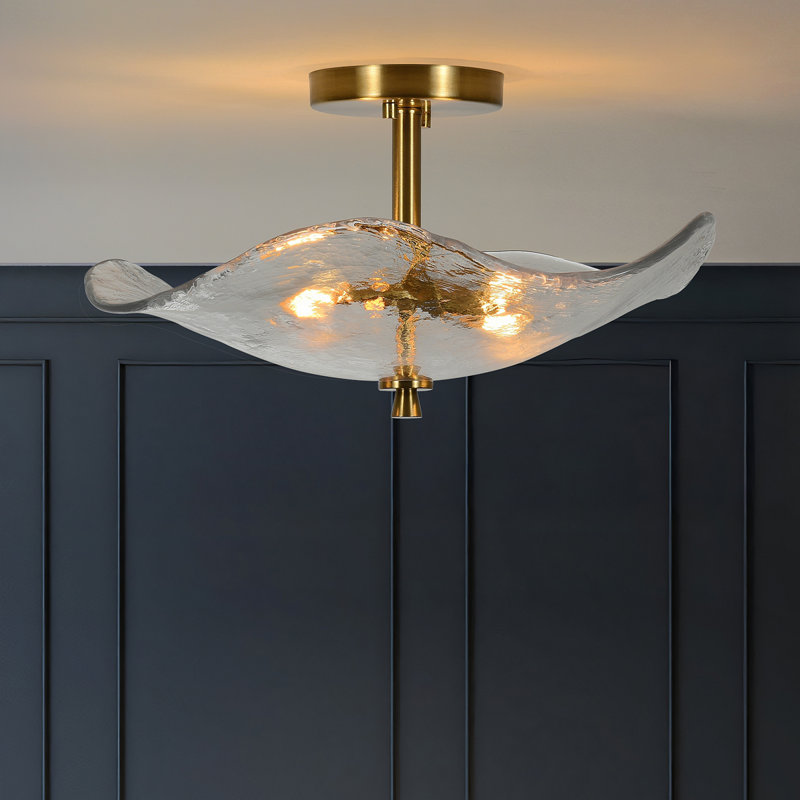 Plafonnier semi-encastré en verre 16,5 po, 2 lumières à proximité du plafonnier, plafonnier doré moderne pour la salle de bain, le couloir, l'entrée, la salle à manger et la salle à manger