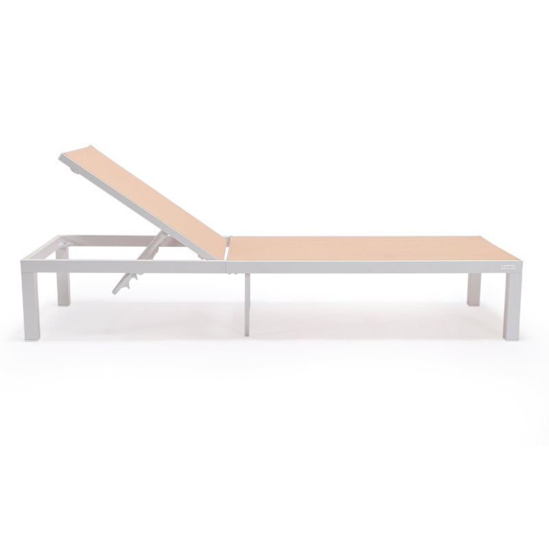 Outdoor Rust-Resistant Metal Chaise Lounge Set with Table, Light Brown, White